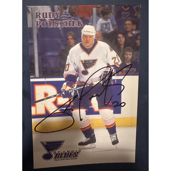 Other - 1997 Rudy Poeschek Autographed Card #20 St Louis Blues 4x6" RARE NHL Autograph
